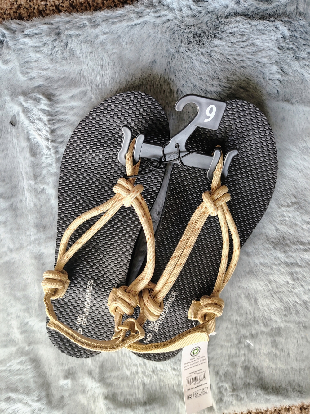 No Boundaries Black and Tan Braided Strap Sandals